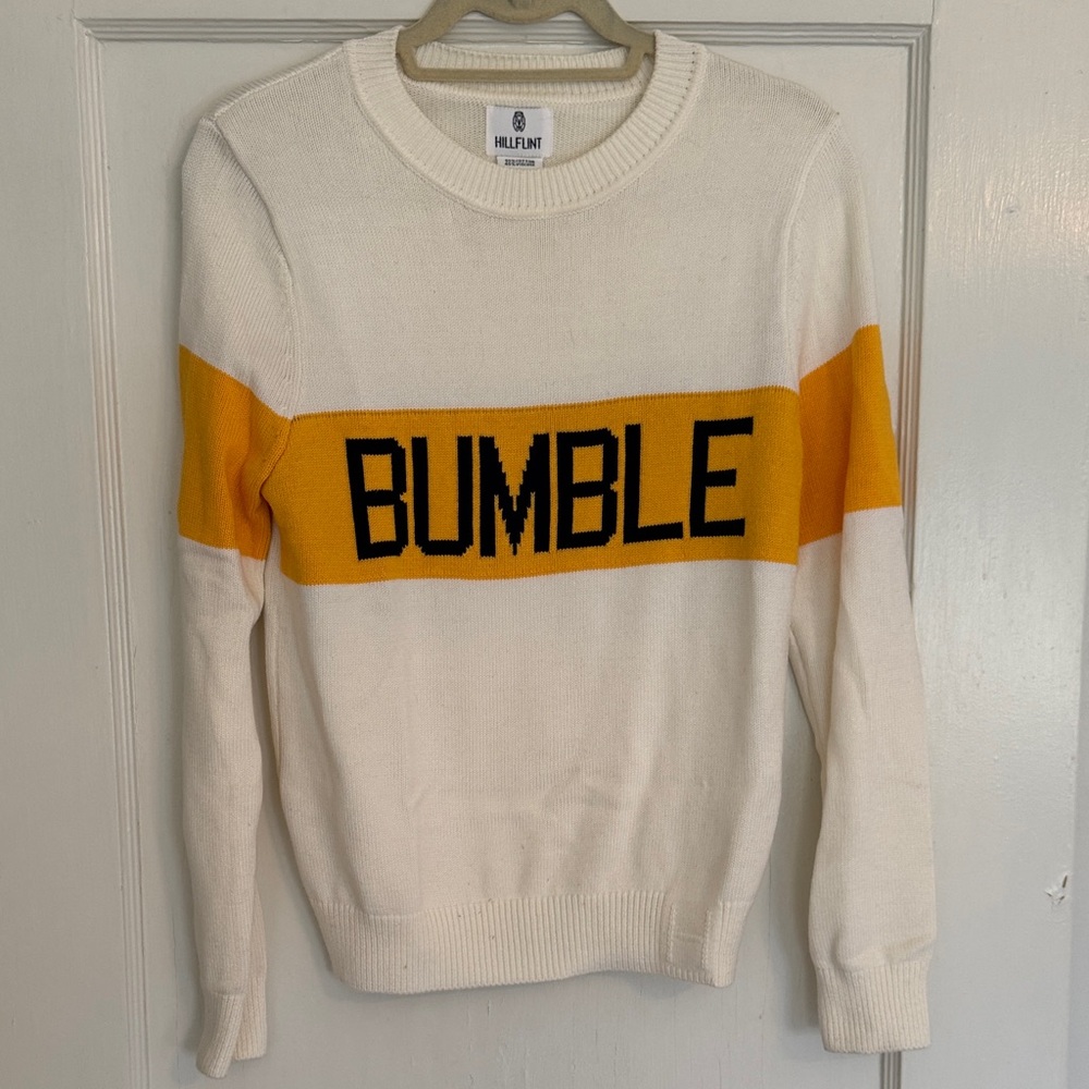 Hilflint Women's White and Yellow Crew Neck Sweater